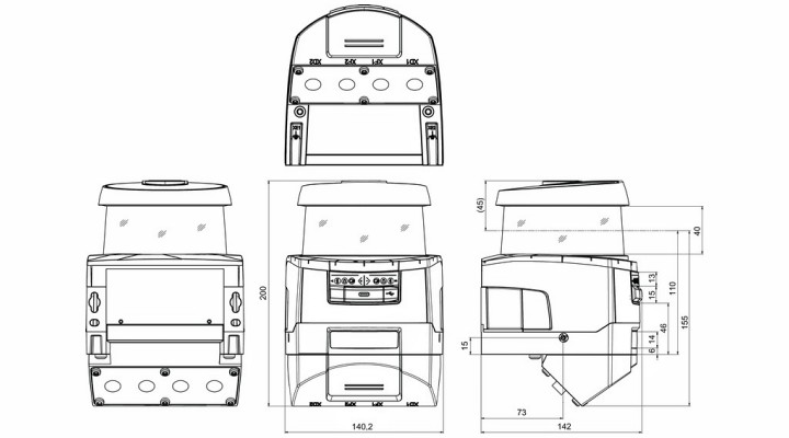 RSL450P-XL/CU400P-4M12 安全激光掃描儀的尺寸圖